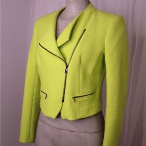 ZARA | Neon Yellow Cropped Jacket with Asymmetrical Zipper